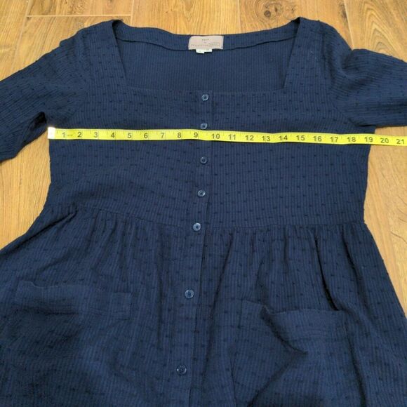 Folk by Hansel Basel Anthro Womens Square Neck LS Mini Dress Size M Navy Cottage - Picture 11 of 12